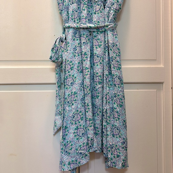 ✨ LOFT ✨ NWT Sleeveless Floral Midi Dress Tie Waist Teal Lined Size 14 $90 - Picture 6 of 12